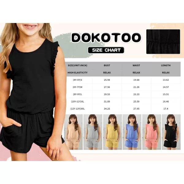 Dokotoo Girls Summer Crew Neck Romper Sleeveless Stretchy Short Jumpsuit Pants with Side Pockets