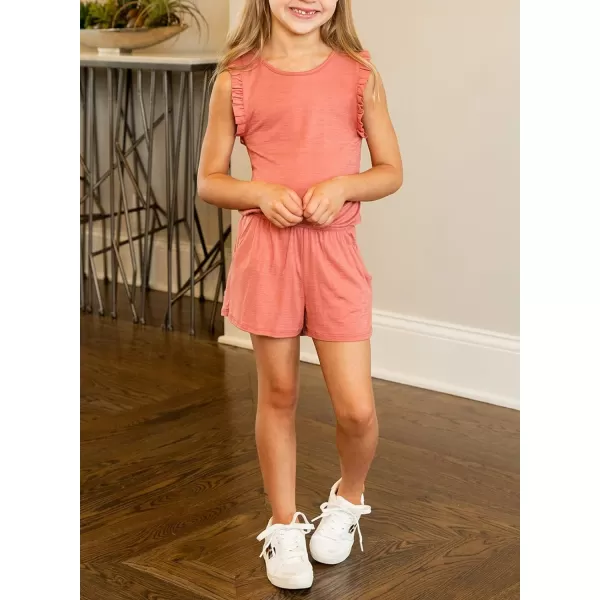 Dokotoo Girls Summer Crew Neck Romper Sleeveless Stretchy Short Jumpsuit Pants with Side Pockets