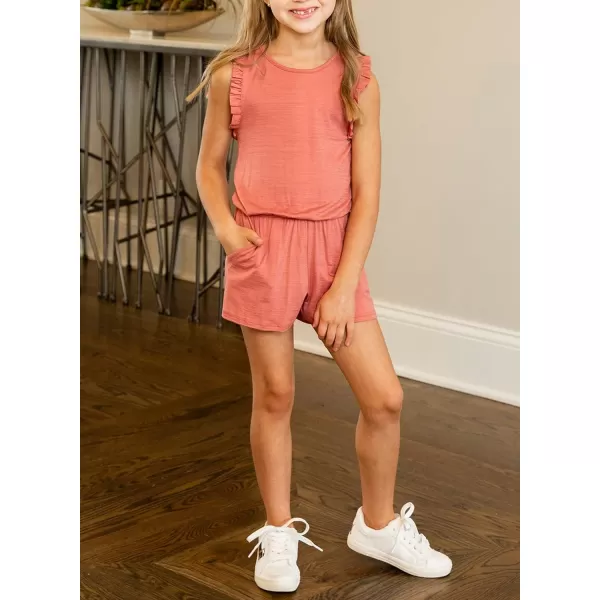 Dokotoo Girls Summer Crew Neck Romper Sleeveless Stretchy Short Jumpsuit Pants with Side Pockets