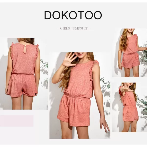 Dokotoo Girls Summer Crew Neck Romper Sleeveless Stretchy Short Jumpsuit Pants with Side Pockets