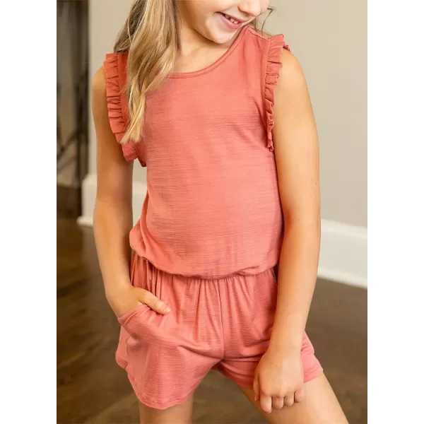 Dokotoo Girls Summer Crew Neck Romper Sleeveless Stretchy Short Jumpsuit Pants with Side Pockets