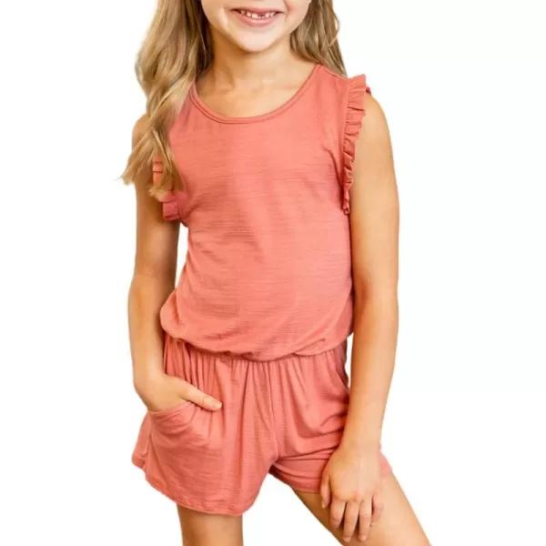 Dokotoo Girls Summer Crew Neck Romper Sleeveless Stretchy Short Jumpsuit Pants with Side Pockets