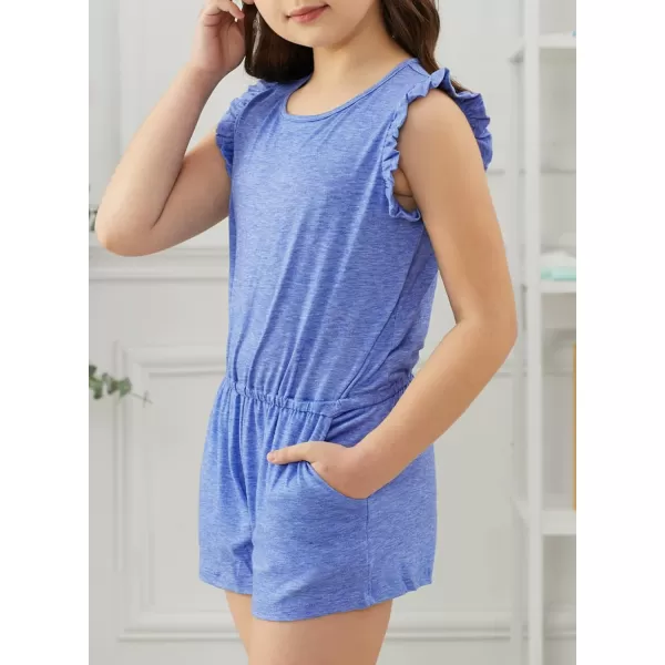 Dokotoo Girls Summer Crew Neck Romper Sleeveless Stretchy Short Jumpsuit Pants with Side Pockets