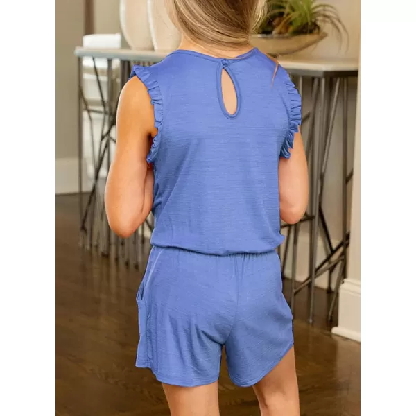 Dokotoo Girls Summer Crew Neck Romper Sleeveless Stretchy Short Jumpsuit Pants with Side Pockets