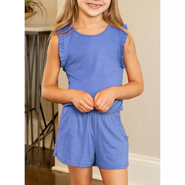 Dokotoo Girls Summer Crew Neck Romper Sleeveless Stretchy Short Jumpsuit Pants with Side Pockets