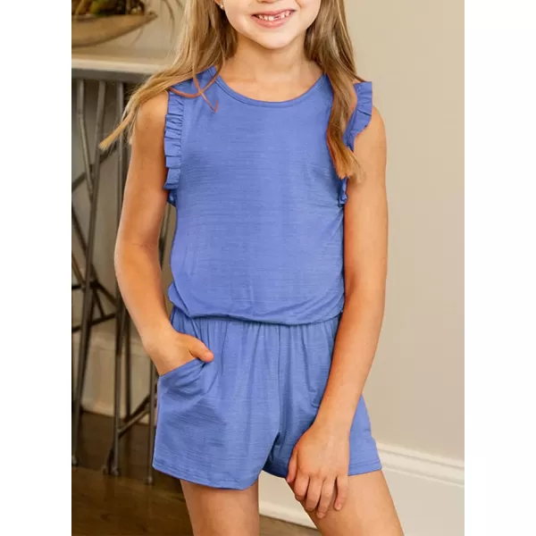 Dokotoo Girls Summer Crew Neck Romper Sleeveless Stretchy Short Jumpsuit Pants with Side Pockets