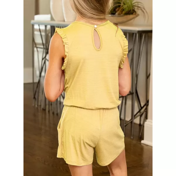 Dokotoo Girls Summer Crew Neck Romper Sleeveless Stretchy Short Jumpsuit Pants with Side Pockets