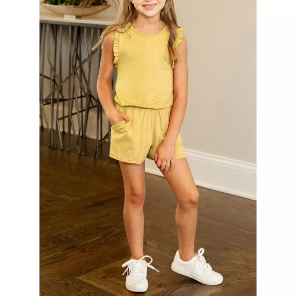 Dokotoo Girls Summer Crew Neck Romper Sleeveless Stretchy Short Jumpsuit Pants with Side Pockets
