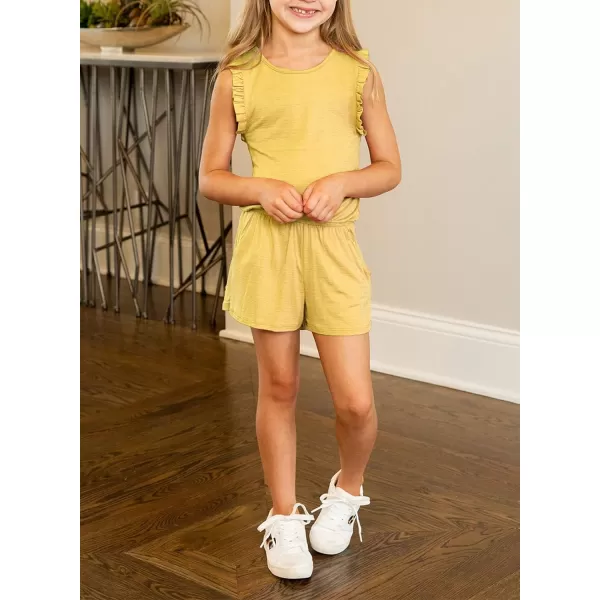 Dokotoo Girls Summer Crew Neck Romper Sleeveless Stretchy Short Jumpsuit Pants with Side Pockets