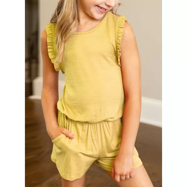 Dokotoo Girls Summer Crew Neck Romper Sleeveless Stretchy Short Jumpsuit Pants with Side Pockets