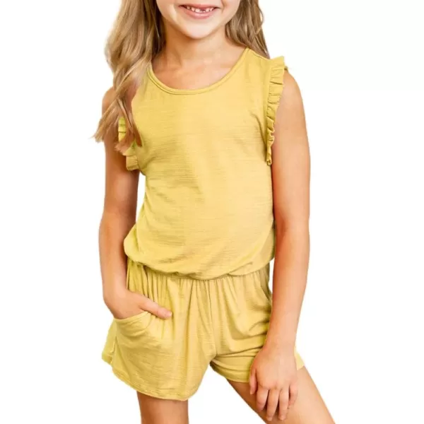 Dokotoo Girls Summer Crew Neck Romper Sleeveless Stretchy Short Jumpsuit Pants with Side Pockets