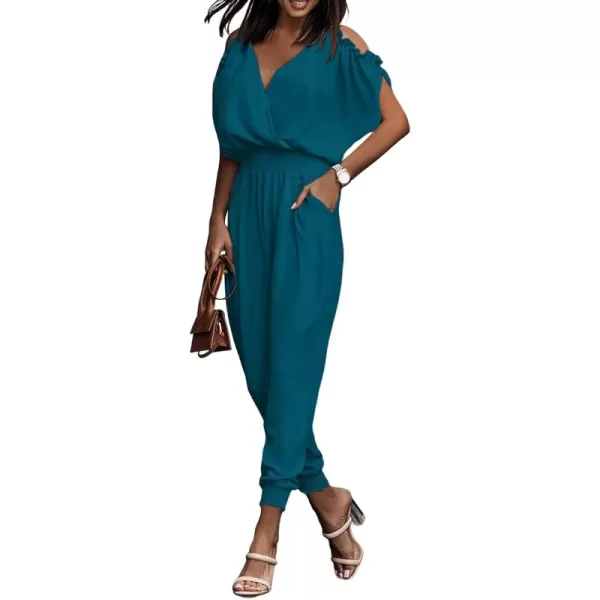 Dokotoo Jumpsuit for Womens Dressy Casual 2023 One Piece Romper Cold Shoulder Outfits for Summer