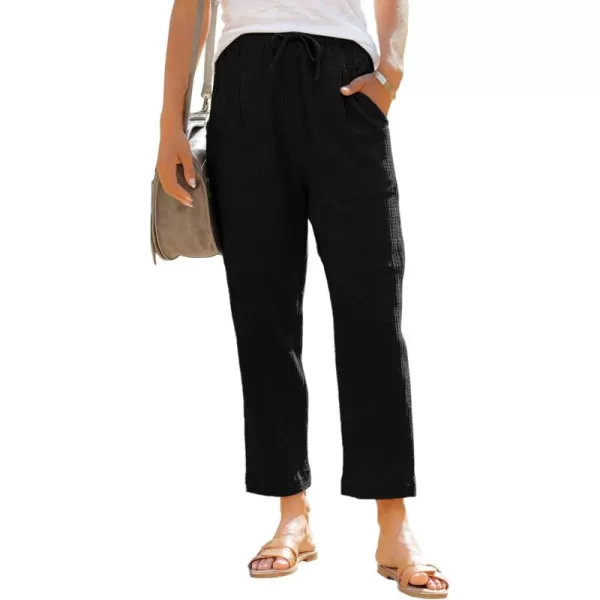 Dokotoo Linen Pants for Women Casual Loose Straight Elastic Waist Pants with Pockets