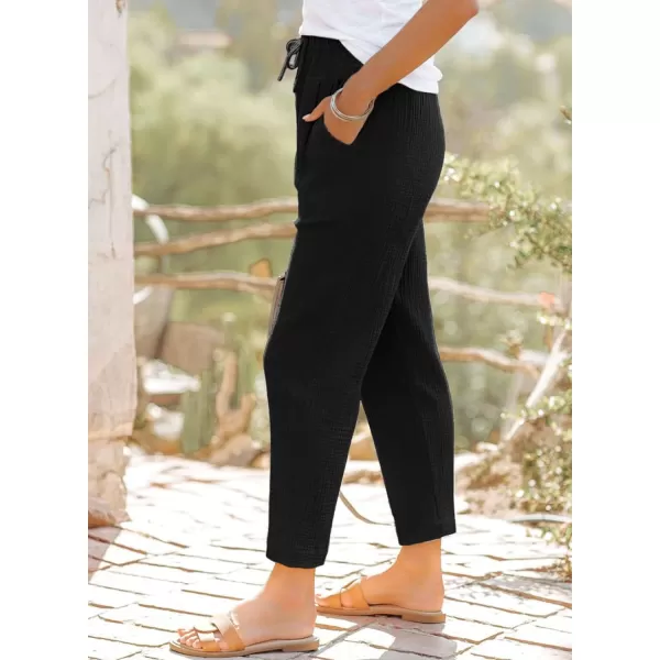 Dokotoo Linen Pants for Women Casual Loose Straight Elastic Waist Pants with Pockets