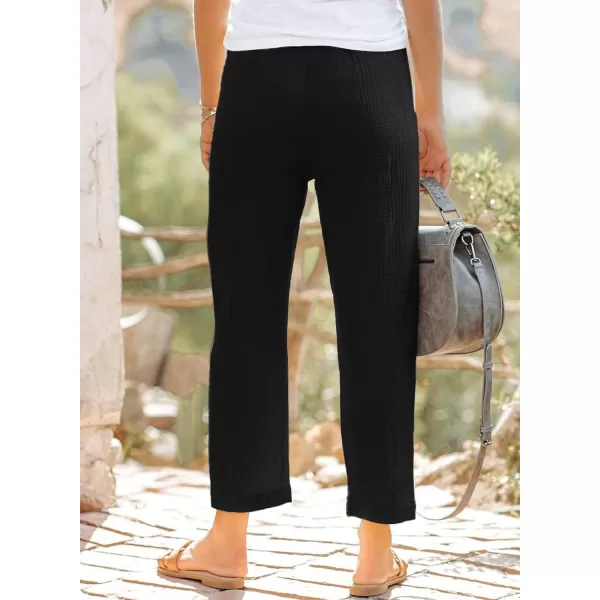 Dokotoo Linen Pants for Women Casual Loose Straight Elastic Waist Pants with Pockets