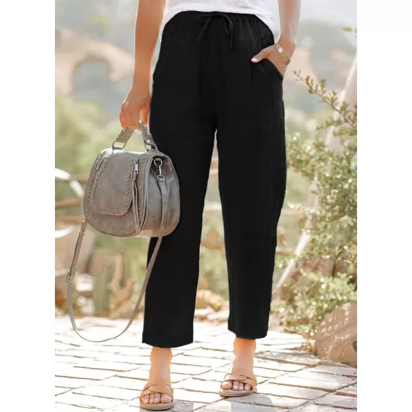 Dokotoo Linen Pants for Women Casual Loose Straight Elastic Waist Pants with Pockets