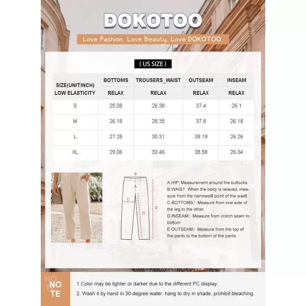 Dokotoo Linen Pants for Women Casual Loose Straight Elastic Waist Pants with Pockets