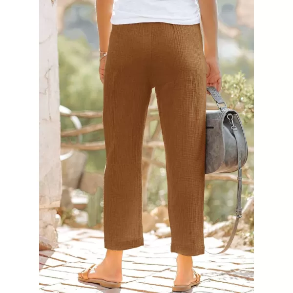 Dokotoo Linen Pants for Women Casual Loose Straight Elastic Waist Pants with Pockets