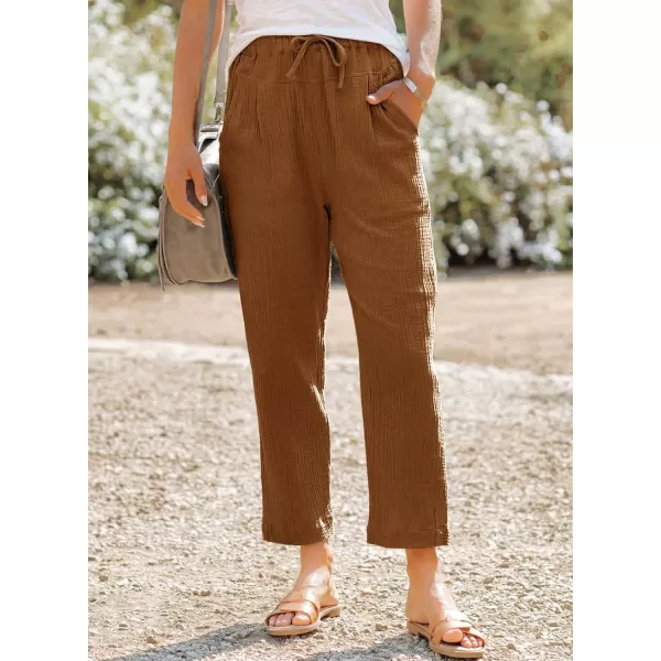 Dokotoo Linen Pants for Women Casual Loose Straight Elastic Waist Pants with Pockets