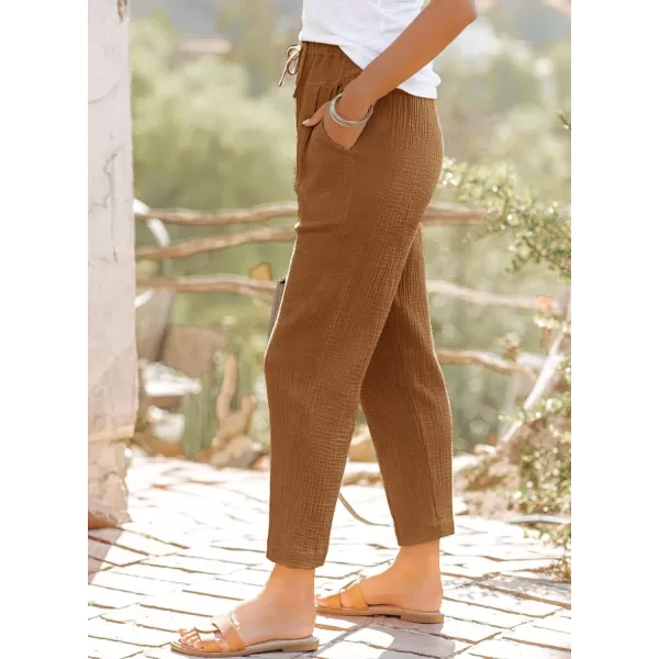 Dokotoo Linen Pants for Women Casual Loose Straight Elastic Waist Pants with Pockets