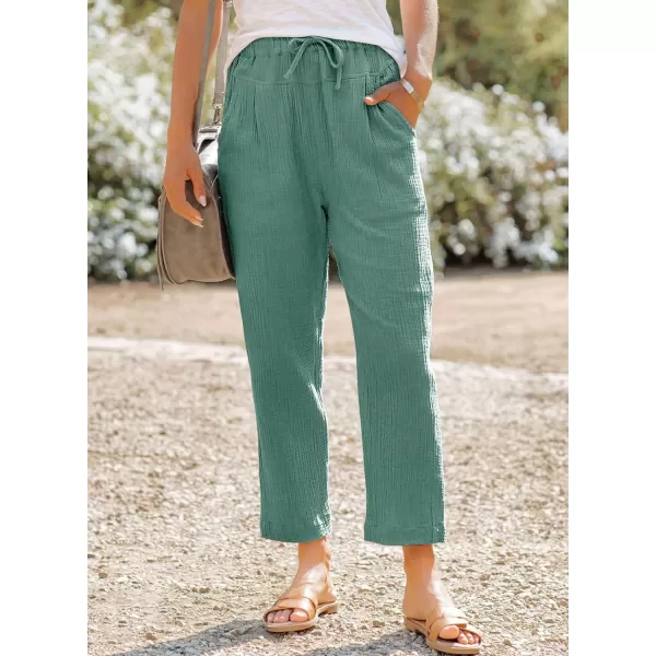 Dokotoo Linen Pants for Women Casual Loose Straight Elastic Waist Pants with Pockets
