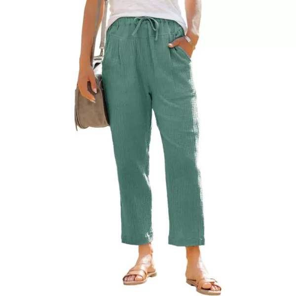 Dokotoo Linen Pants for Women Casual Loose Straight Elastic Waist Pants with Pockets