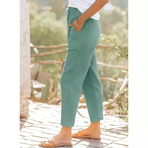 Dokotoo Linen Pants for Women Casual Loose Straight Elastic Waist Pants with Pockets