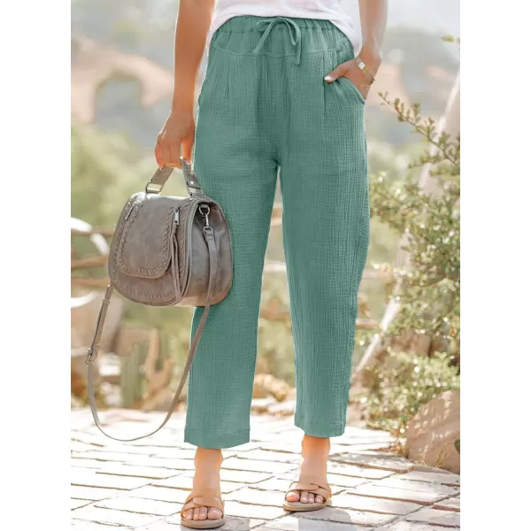 Dokotoo Linen Pants for Women Casual Loose Straight Elastic Waist Pants with Pockets
