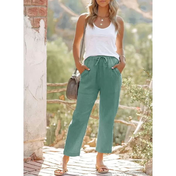 Dokotoo Linen Pants for Women Casual Loose Straight Elastic Waist Pants with Pockets