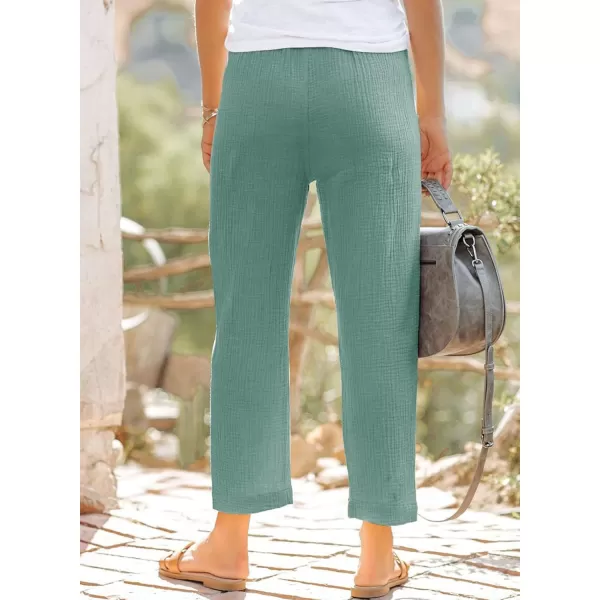 Dokotoo Linen Pants for Women Casual Loose Straight Elastic Waist Pants with Pockets