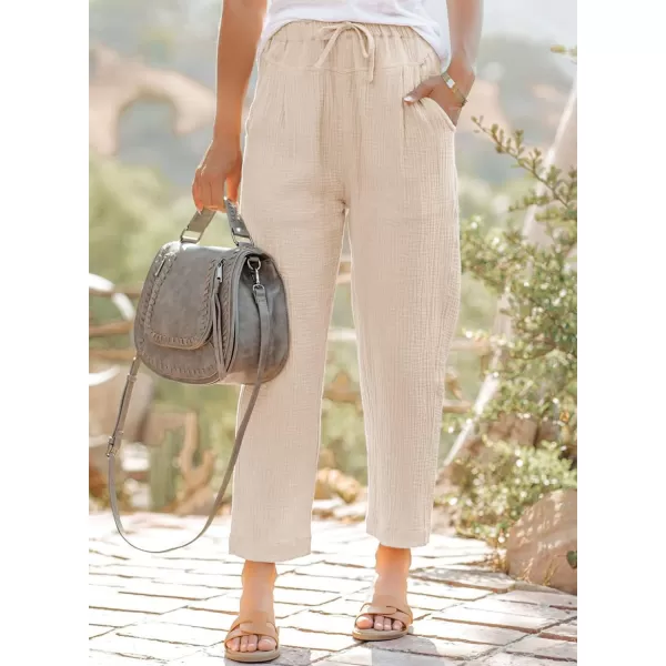 Dokotoo Linen Pants for Women Casual Loose Straight Elastic Waist Pants with Pockets