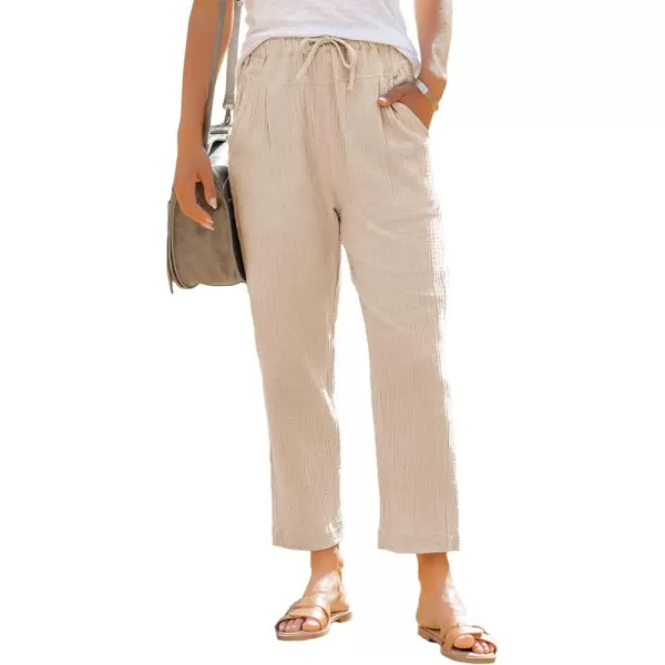 Dokotoo Linen Pants for Women Casual Loose Straight Elastic Waist Pants with Pockets