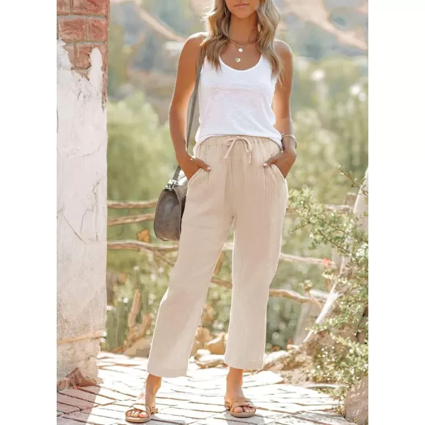 Dokotoo Linen Pants for Women Casual Loose Straight Elastic Waist Pants with Pockets