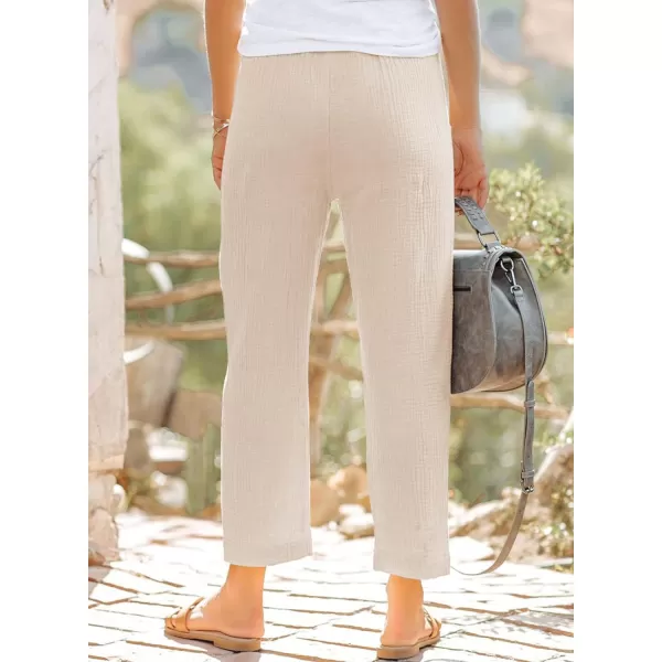 Dokotoo Linen Pants for Women Casual Loose Straight Elastic Waist Pants with Pockets