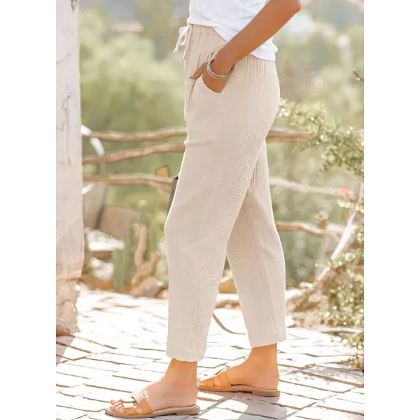 Dokotoo Linen Pants for Women Casual Loose Straight Elastic Waist Pants with Pockets