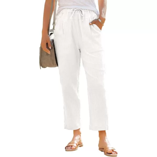 Dokotoo Linen Pants for Women Casual Loose Straight Elastic Waist Pants with Pockets