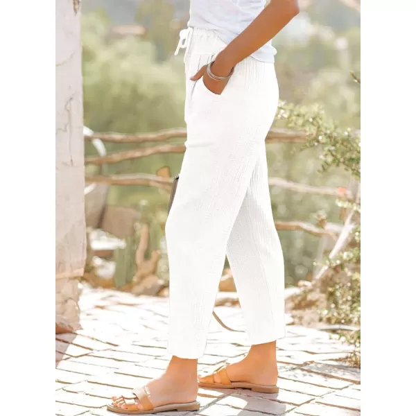 Dokotoo Linen Pants for Women Casual Loose Straight Elastic Waist Pants with Pockets