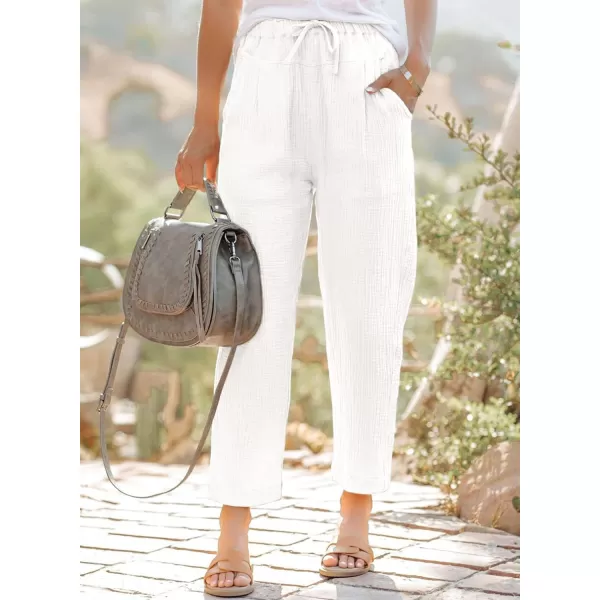 Dokotoo Linen Pants for Women Casual Loose Straight Elastic Waist Pants with Pockets