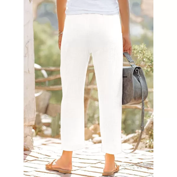 Dokotoo Linen Pants for Women Casual Loose Straight Elastic Waist Pants with Pockets