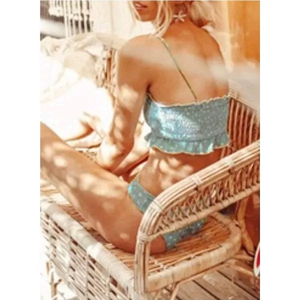 Dokotoo Women Cute High Waist Strapless Smocked Bikini Sets Swimsuit Bathing Suit