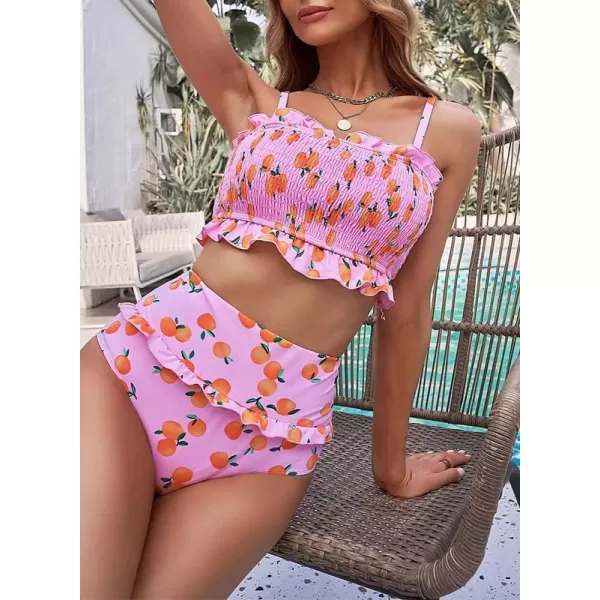 Dokotoo Women Cute High Waist Strapless Smocked Bikini Sets Swimsuit Bathing Suit