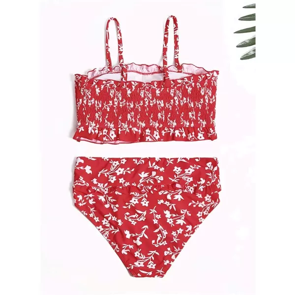 Dokotoo Women Cute High Waist Strapless Smocked Bikini Sets Swimsuit Bathing Suit