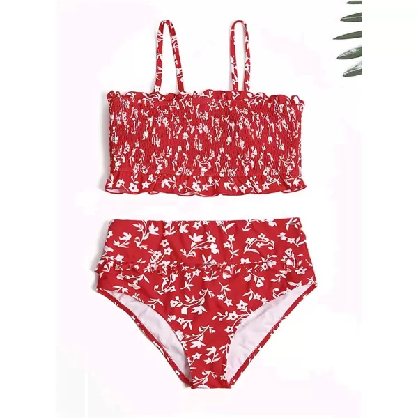 Dokotoo Women Cute High Waist Strapless Smocked Bikini Sets Swimsuit Bathing Suit