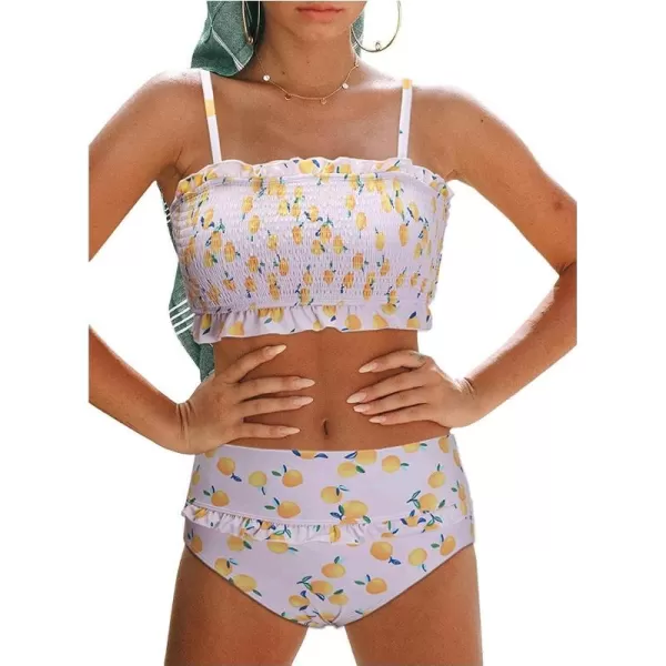Dokotoo Women Cute High Waist Strapless Smocked Bikini Sets Swimsuit Bathing Suit