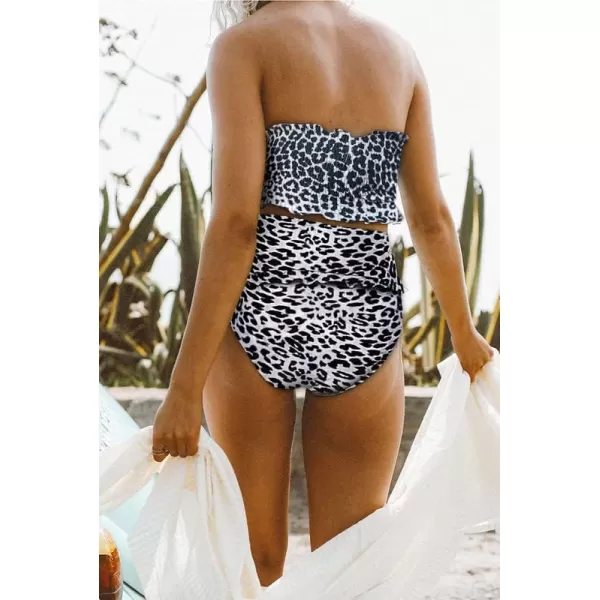 Dokotoo Women Cute High Waist Strapless Smocked Bikini Sets Swimsuit Bathing Suit