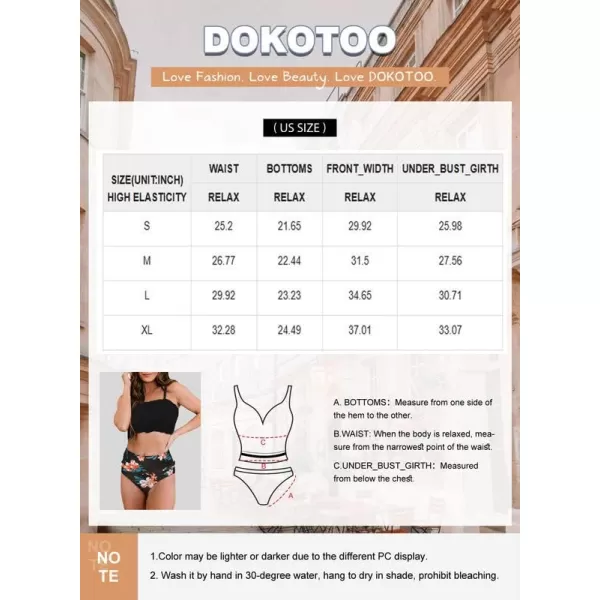Dokotoo Women Cute High Waist Strapless Smocked Bikini Sets Swimsuit Bathing Suit