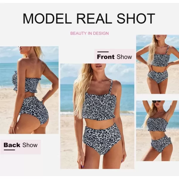 Dokotoo Women Cute High Waist Strapless Smocked Bikini Sets Swimsuit Bathing Suit