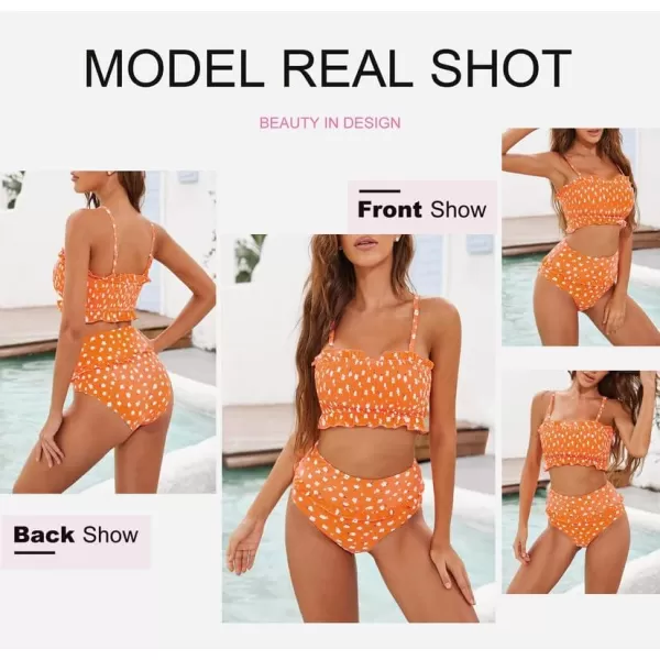 Dokotoo Women Cute High Waist Strapless Smocked Bikini Sets Swimsuit Bathing Suit