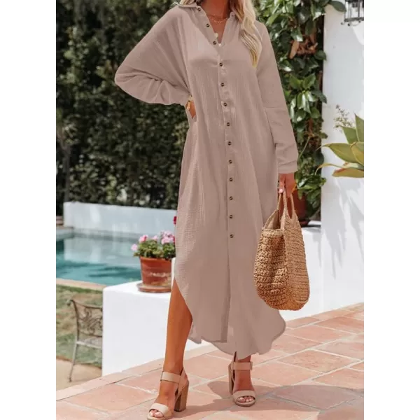 Dokotoo Women Elegant Casual Summer Spring Button Down Front Long Sleeve Maxi Dress Long Cardigan Cover Ups Shirt Dresses