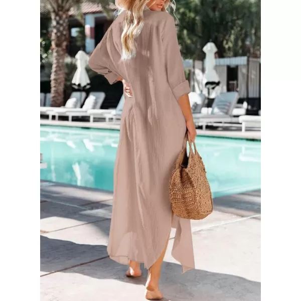 Dokotoo Women Elegant Casual Summer Spring Button Down Front Long Sleeve Maxi Dress Long Cardigan Cover Ups Shirt Dresses
